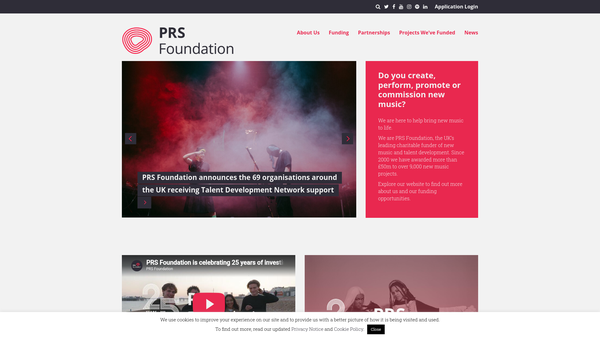 Screenshot of the The Performing Right Society Foundation website