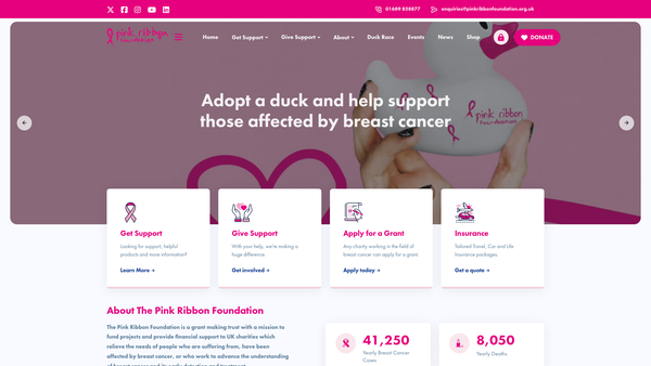 Screenshot of the Pink Ribbon Foundation website