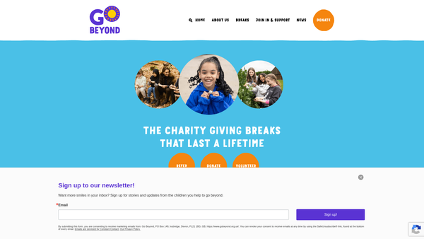 Screenshot of the Go Beyond Charity website
