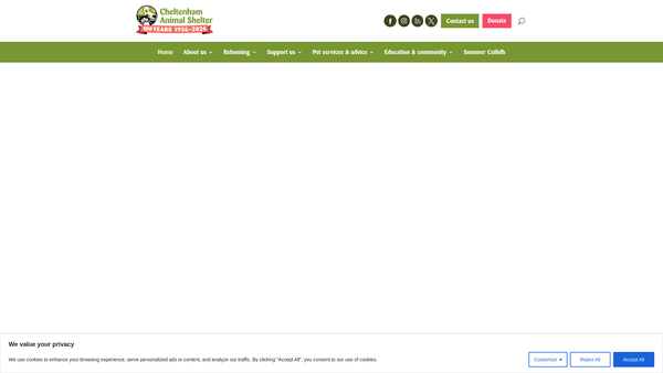 Screenshot of the Gloucestershire Animal Welfare Association And Cheltenham Animal Shelter website
