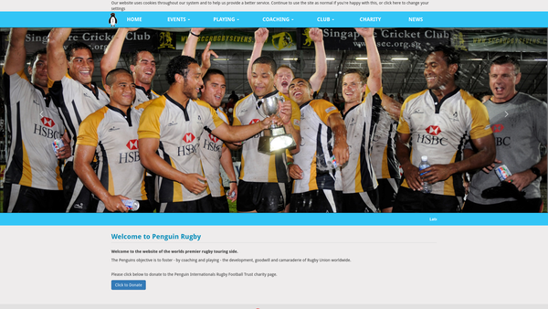 Screenshot of the Penguin International Rugby Football Trust website