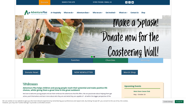 Screenshot of the Adventure Plus website