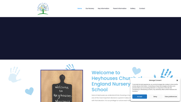 Screenshot of the Heyhouses Church Of England Nursery School Limited website