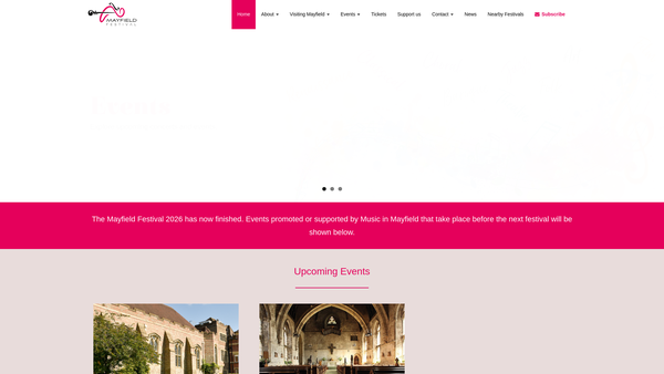 Screenshot of the Music In Mayfield Limited website