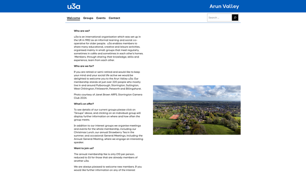 Screenshot of the Arun Valley U3A website