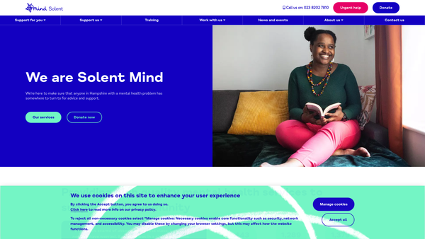 Screenshot of the Solent Mind website