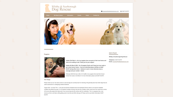 Screenshot of the Whitby Dog Rescue website
