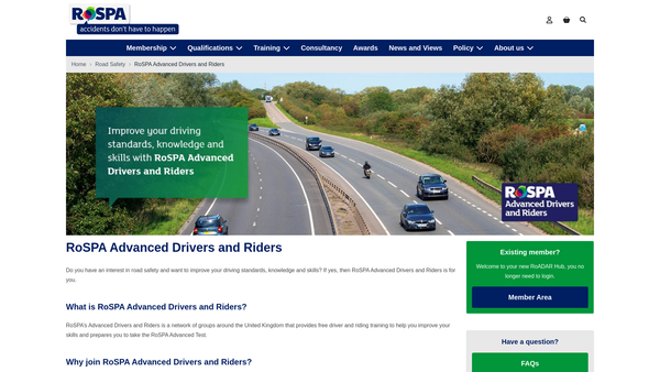Screenshot of the Rospa Advanced Drivers and Riders , Lincolnshire website
