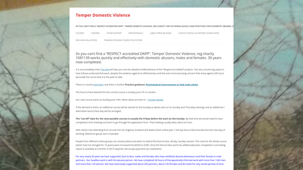 Screenshot of the Temper! (Domestic Violence) website