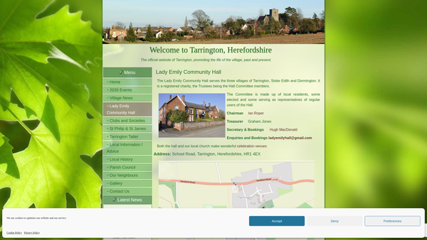 Screenshot of the Lady Emily Community Hall website