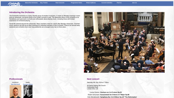 Screenshot of the Portobello Orchestra website