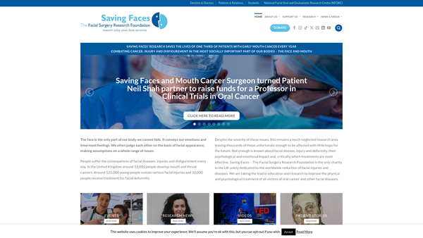 Screenshot of the The Facial Surgery Research Foundation - Saving Faces website