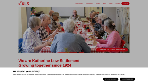 Screenshot of the The Katherine Low Settlement Limited website