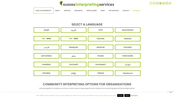 Screenshot of the Sussex Interpreting Services website