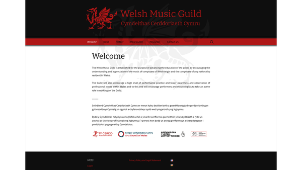 Screenshot of the Welsh Music Guild / Cymdeithas Cerddoriaeth Cymru website
