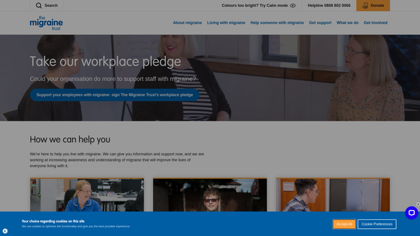 Screenshot of the The Migraine Trust website