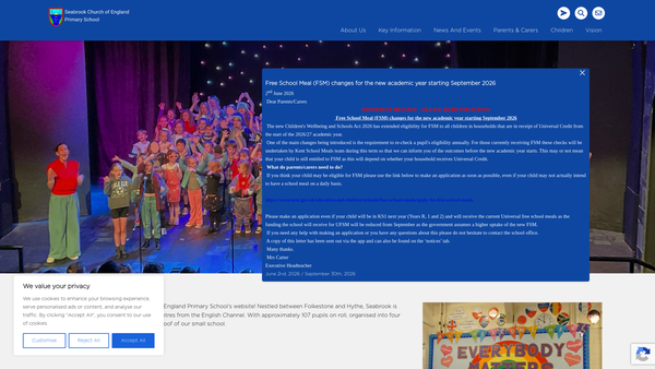 Screenshot of the Seabrook Church Of England Primary School PTA website