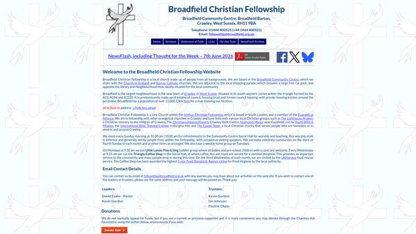 Screenshot of the Broadfield Christian Fellowship website