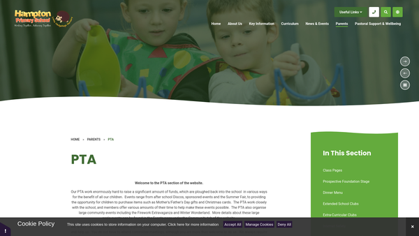 Screenshot of the The Friends Of Hampton School Association website