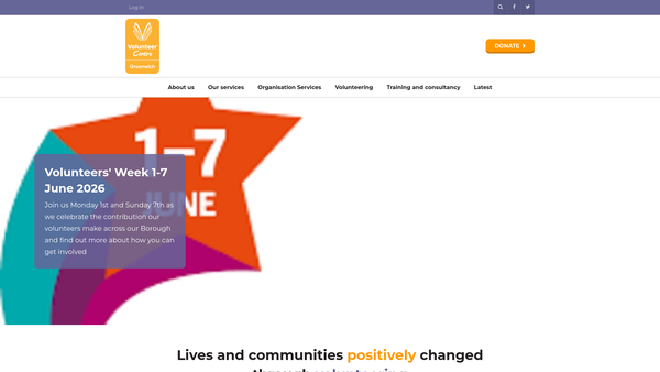 Screenshot of the Volunteer Centre Greenwich website
