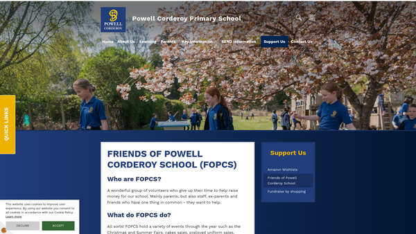 Screenshot of the Friends Of Powell Corderoy School website