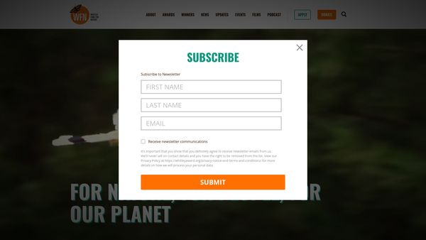 Screenshot of the The Whitley Fund For Nature website