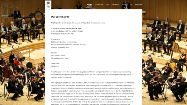 Screenshot of the Durham Sinfonia website