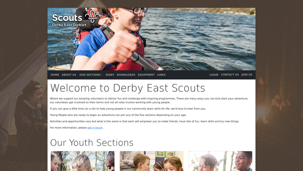 Screenshot of the Derby East Scout District website