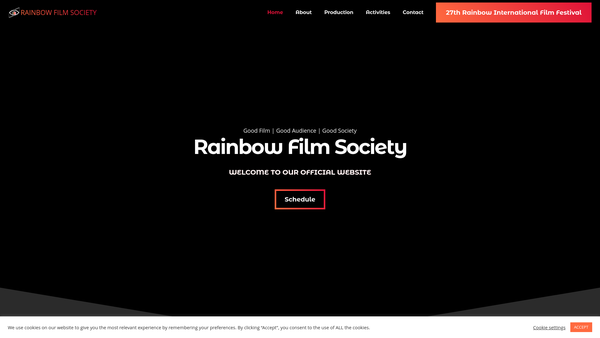 Screenshot of the Rainbow Film Society website