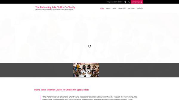 Screenshot of the The Performing Arts Children's Charity website