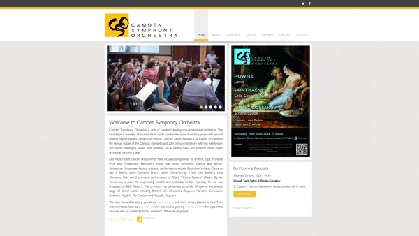 Screenshot of the Camden Symphony Orchestra website