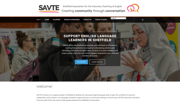 Screenshot of the Sheffield Association For The Voluntary Teaching Of English website