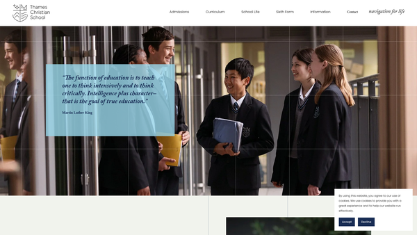 Screenshot of the Thames Christian School website