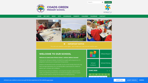 Screenshot of the Coads Green Primary School Parent Teacher And Friends Association website