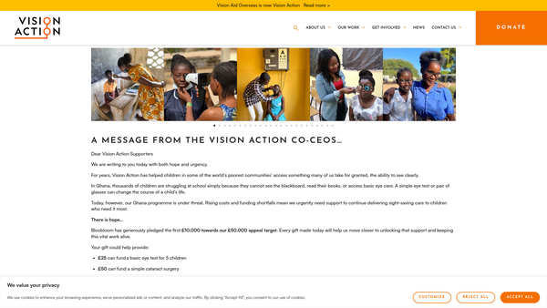 Screenshot of the Vision Action website