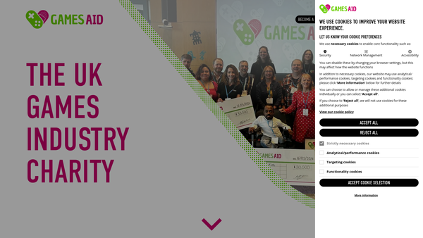 Screenshot of the Games Aid website