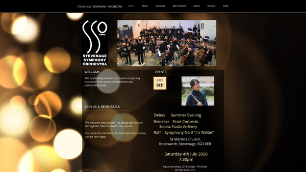 Screenshot of the Stevenage Symphony Orchestra website