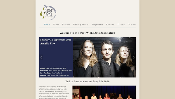 Screenshot of the The West Wight Arts Association website