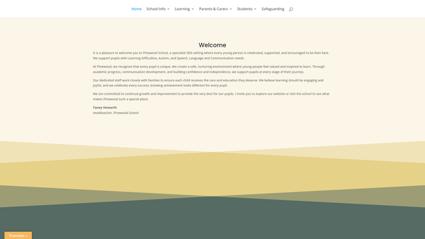 Screenshot of the Pinewood School, Parents Teachers And Friends Association website