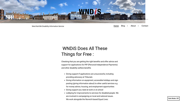 Screenshot of the Wndis (West Norfolk Disability Information Service) website