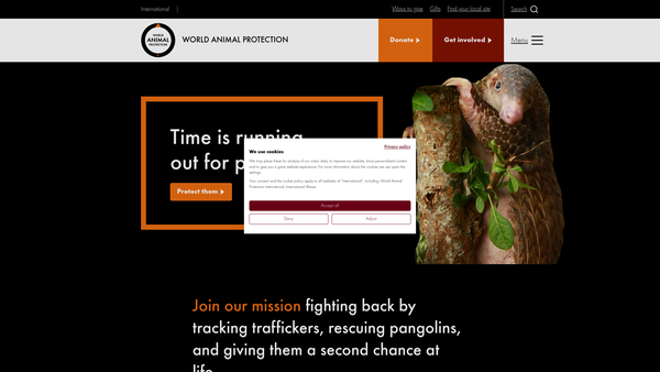 Screenshot of the World Animal Protection website