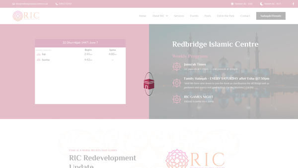 Screenshot of the Redbridge Islamic Centre website