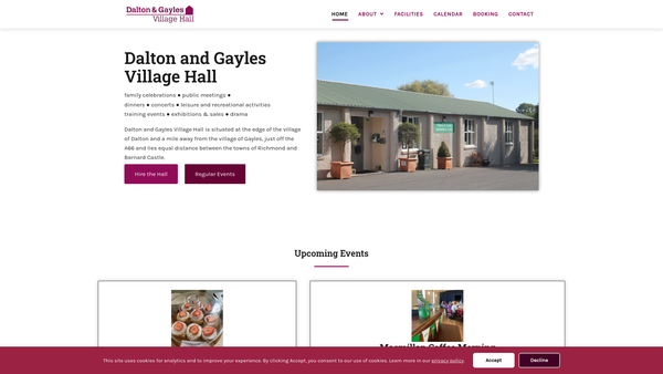 Screenshot of the Dalton & Gayles Village Hall website