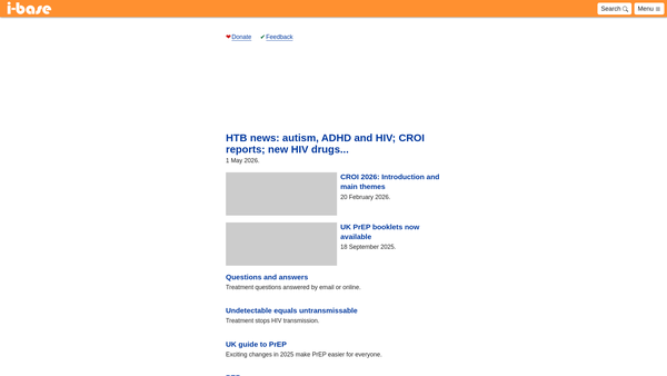 Screenshot of the HIV I-Base website