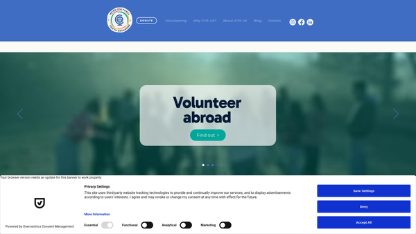 Screenshot of the Inter-Cultural Youth Exchange (Icye-Uk) Ltd website