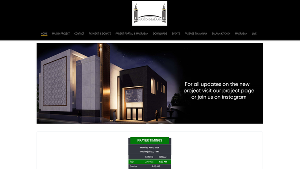 Screenshot of the Masjid-E-Salaam And Madrasah Trust, Bolton website