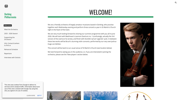Screenshot of the Dorking Philharmonia website