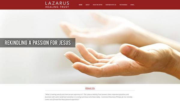 Screenshot of the Lazarus Healing Trust website