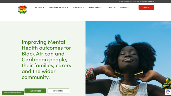 Screenshot of the Sandwell African Caribbean Mental Health Foundation website