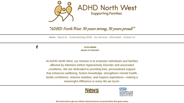 Screenshot of the ADHD North West website